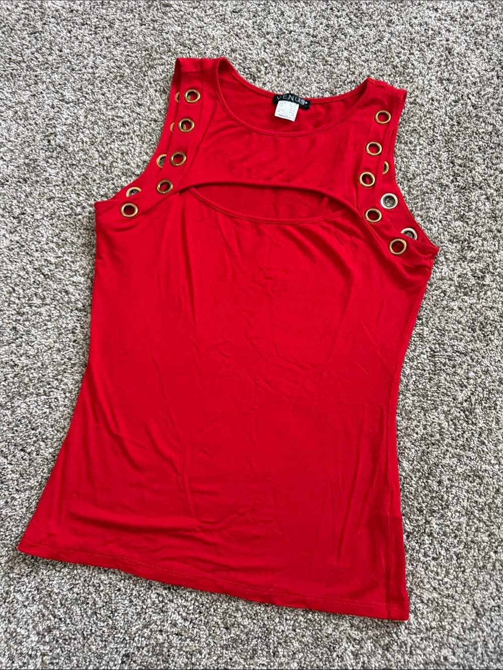 VENUS Red Tank Top with Gold Grommet Accents and cut out at the bust size XS